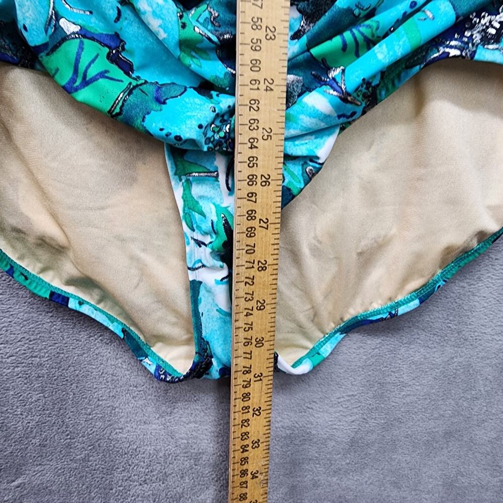 NWT Tropical Escape Swimsuit SZ 16 1 piece Cabana Blue Silver Metallic Ruching - Picture 9 of 9
